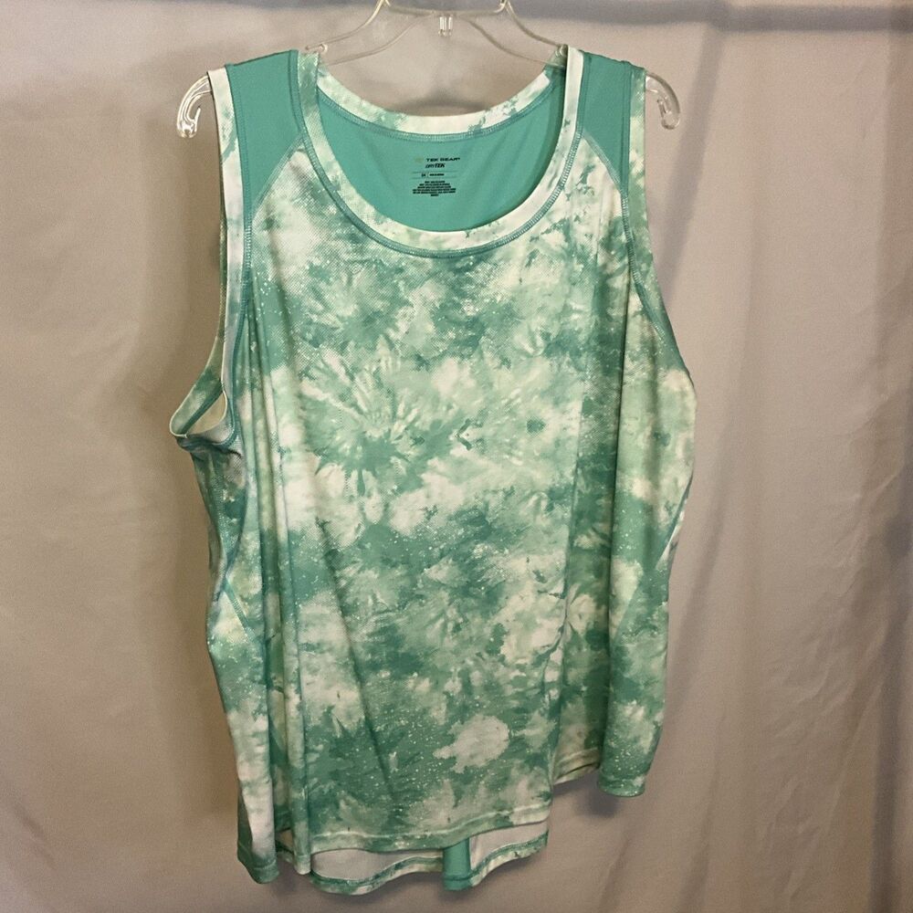 Womens 2XL Tek Gear DryTek Tank Top Gym Workout Moisture Wicking TEAL and White